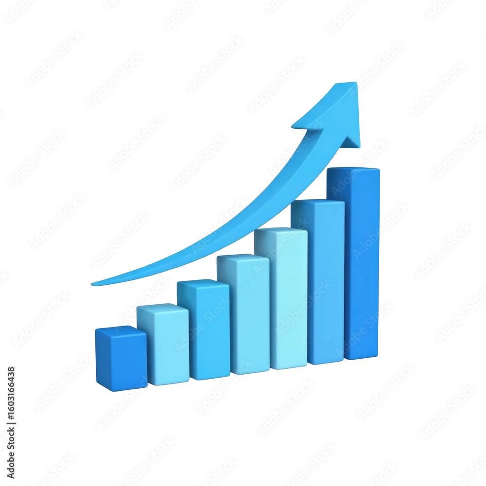 Blue bar graph with upward arrow indicating positive growth on black background in digital style Blue bar graph with upward arrow indicating positive growth on black background in digital style