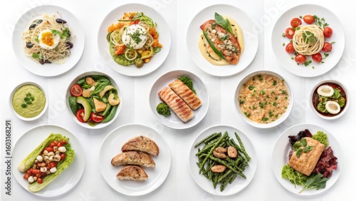 Wallpaper Mural Gourmet Meal Prep: Twelve Elegant Dishes, Healthy Options, Studio Shot, White Background, Clean Eating, Restaurant Quality, Food Photography. Torontodigital.ca