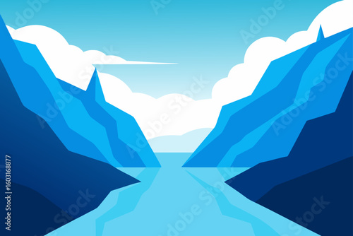 serene fjord beneath snowy cliffs