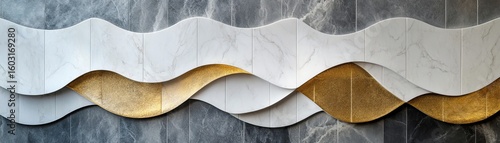 Wavy Marble and Gold Tile Art, Abstract Decor, Texture Design