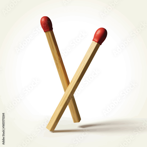 Two wooden matches crossed with red heads on a light background