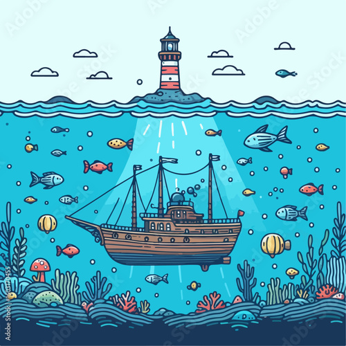 illustration of a ship on the seabed