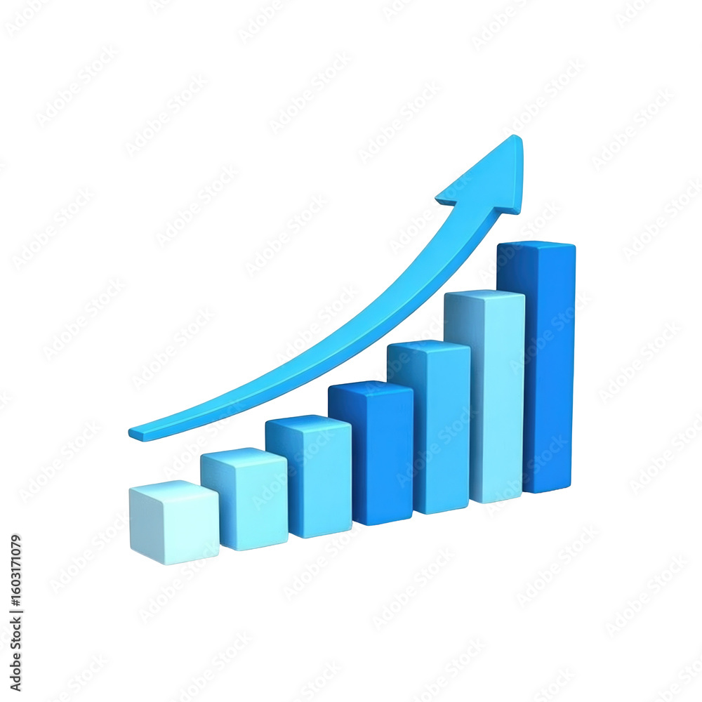Blue bar chart with upward arrow indicating growth and progress on a black background image Blue bar chart with upward arrow indicating growth and progress on a black background image