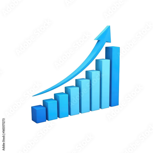 Free Download Blue 3d bar graph with ascending trend arrow symbolizing growth and success on black background - GFXLoad