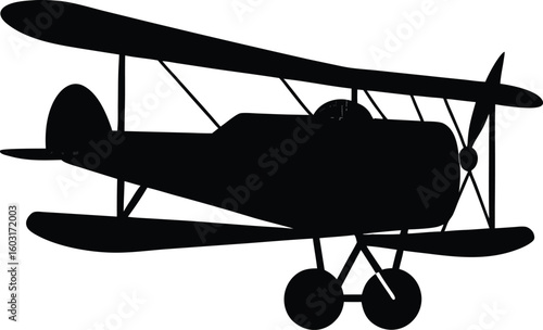 Black silhouette of a vintage biplane vector