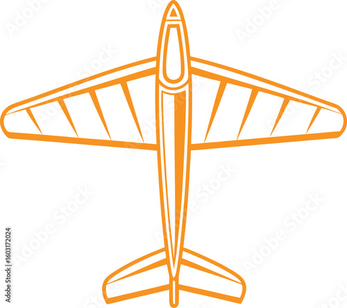 Orange outline of a glider airplane viewed from above on a white background aircraft