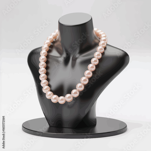 Elegant pearl necklace displayed on a black mannequin bust