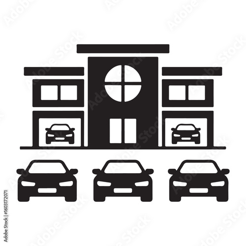 Black silhouette of a building with cars automobile