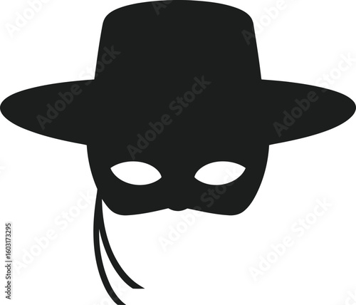 Black Silhouette of Masked Outlaw with Hat Vector Illustration