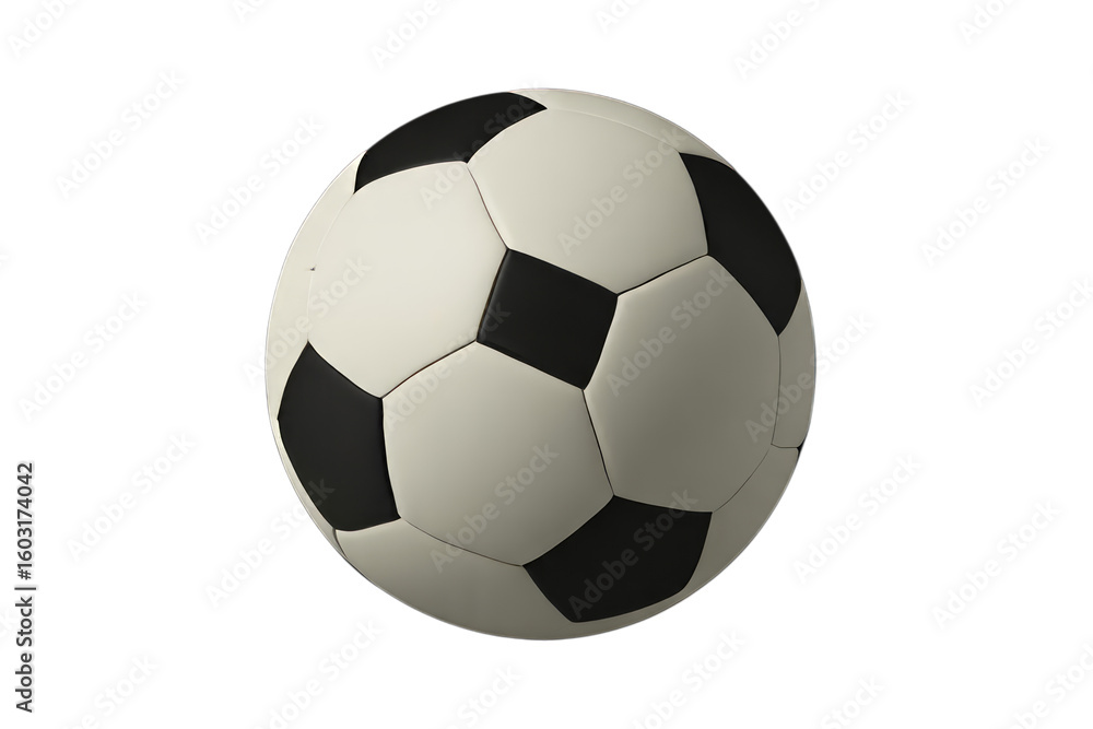 Obraz premium Classic Black and White Soccer Ball on Black Background for Sports and Recreation Concepts