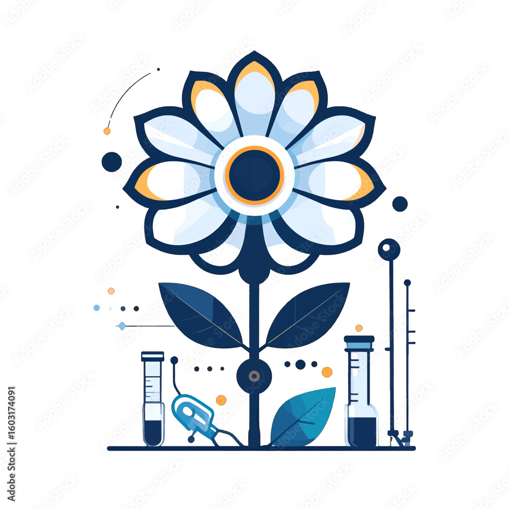 Obraz premium Stylized Flower with Laboratory Instruments