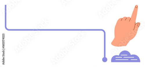 Hand reaching towards a button on a curved pathway suggesting action, progress, or decision-making. Ideal for choice, navigation, guidance, workflow, interaction, process simple flat metaphor