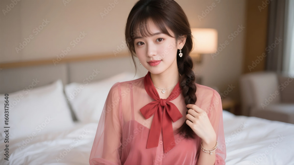 Woman in Pink Sheer Blouse Woman in Pink Sheer Blouse