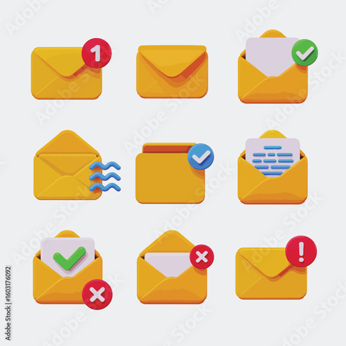 Collection of yellow envelopes with notification icons
