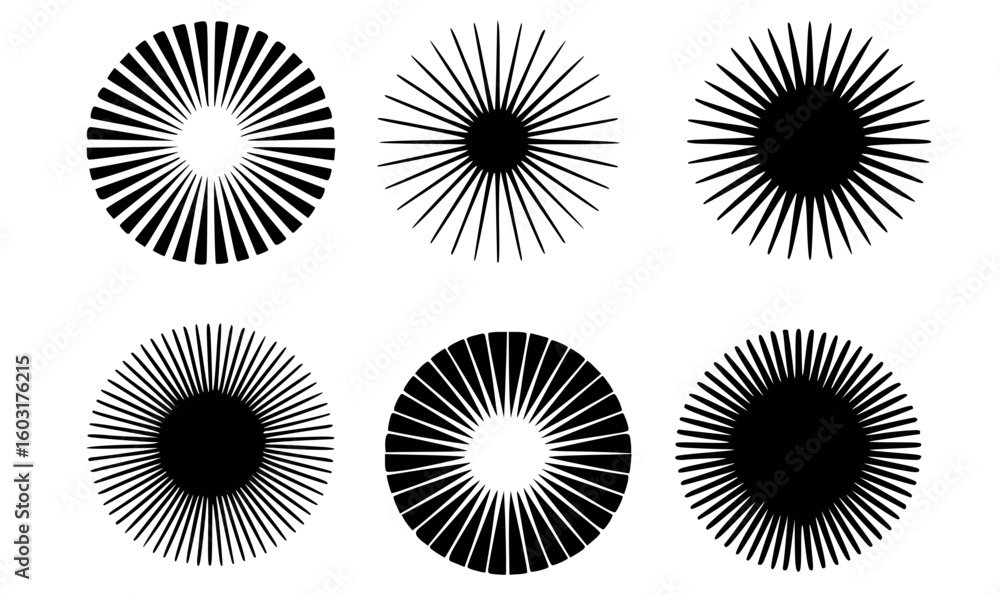 Black sunburst patterns abstract geometric design radial