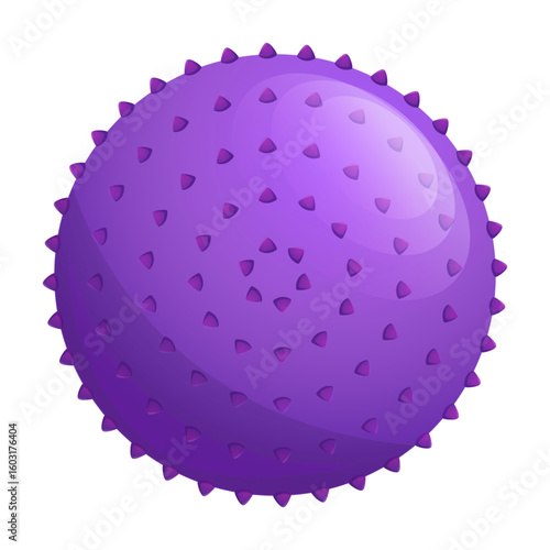 Purple spiky massage ball used for sport therapy and fitness, cartoon style, isolated on white background. Concept of physical exercise. Vector illustration