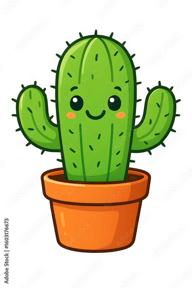 Cute Cartoon Cactus Smiling in Flower Pot Isolated on White Background | Kawaii Plant Art Cute Cartoon Cactus Smiling in Flower Pot Isolated on White Background | Kawaii Plant Art