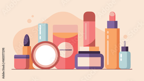 Flat vector collection of skincare and cosmetic products beauty makeup