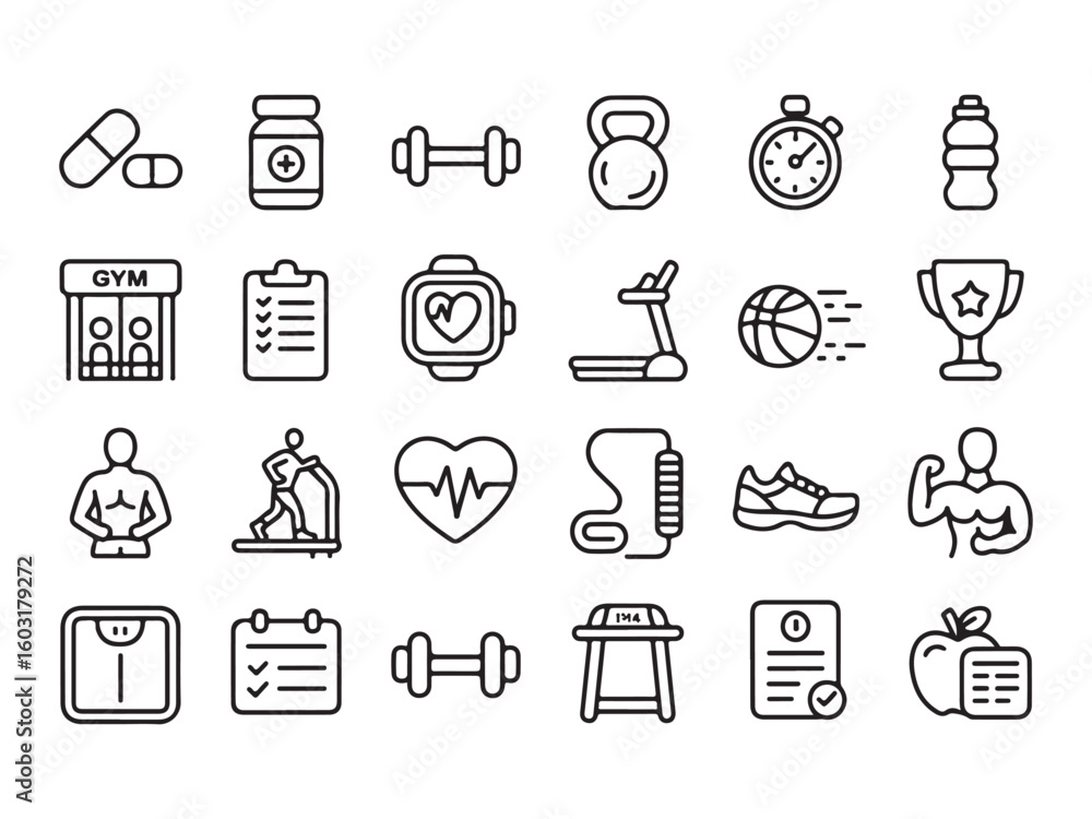 Fitness and Health Icons Collection exercise sport Fitness and Health Icons Collection exercise sport