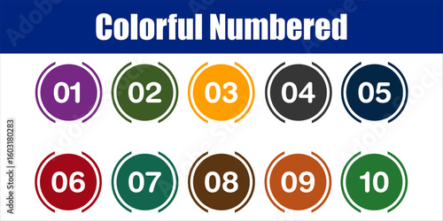 Animated Colorful Numbered Circle Badges with Split Borders. Ten animated, circular numeric icons featuring bold colors, split-ring outlines, and centered numbers.