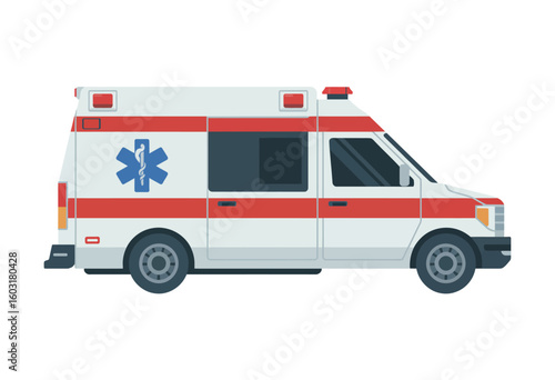 Modern ambulance with star of life emblem