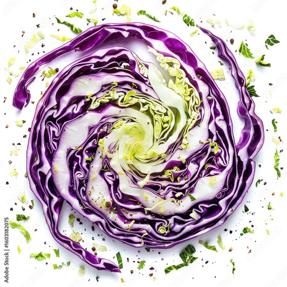 Obraz premium Spiral sliced red cabbage with spices