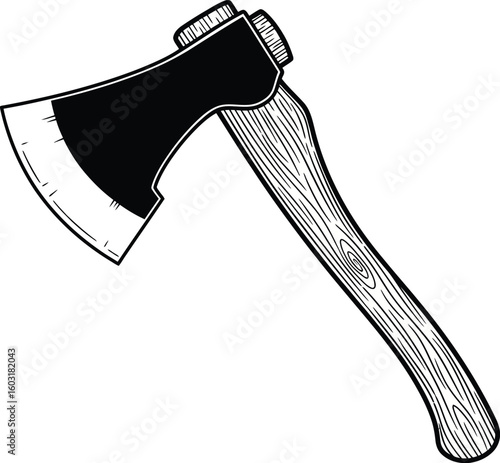 Classic hand axe with wooden handle illustration