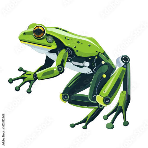 Pixel Art Green Frog With Mechanical Limbs