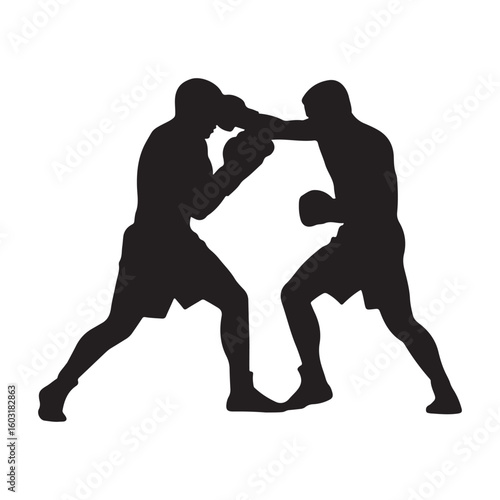 Two boxers silhouetted fighting in ring boxing fighter