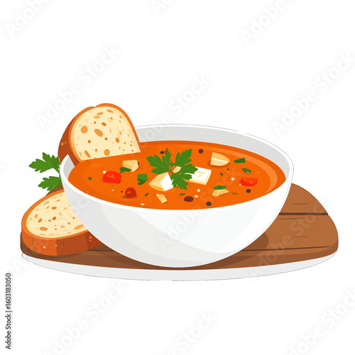 Bowl Of Creamy Orange Soup With Toasted Bread