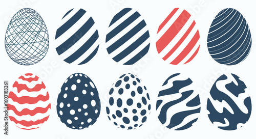 A Collection of Ten Decorative Easter Eggs Featuring Diverse Artistic Patterns and Textures for Festive Celebrations