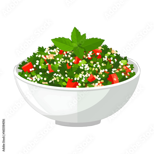 Colorful Tabbouleh Salad In White Bowl