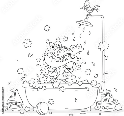 Funny crocodile washing and...