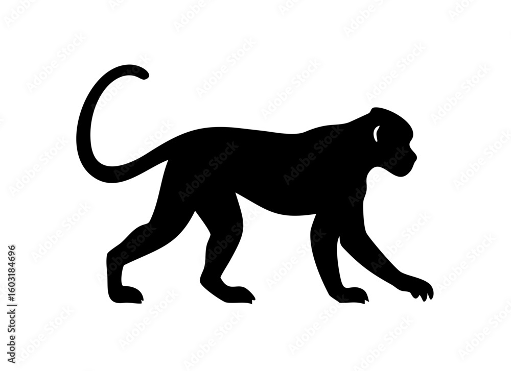 Obraz premium Monkey silhouette vector illustration. Black and white ape logo. Isolated on white background.