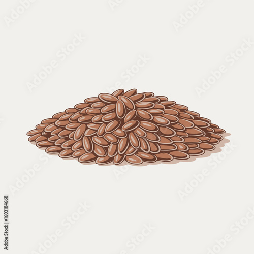 Pile of healthy brown flaxseeds on a light background