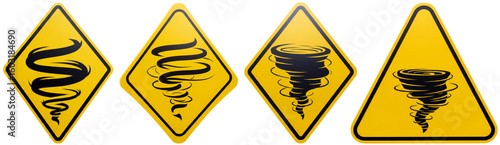 Tornado warning signs in various shapes on a transparent background  