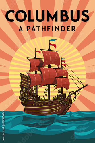 Columbus a pathfinder sailing ship illustration
