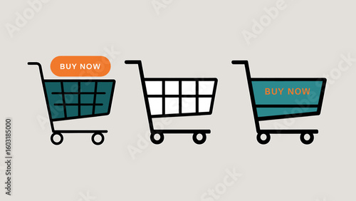 Three shopping carts illustrating online shopping and e commerce