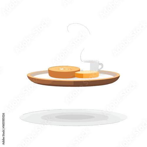 Floating Food Illustration Plate with Bread and Cake with Coffee Cup