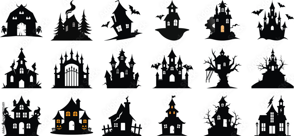 halloween themed spooky icons in black ink illustrations halloween themed spooky icons in black ink illustrations