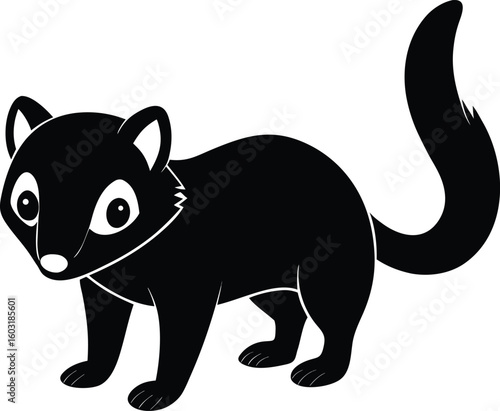 Vector black cartoon raccoon illustration