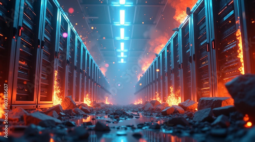 Futuristic Cyberpunk Scene of Digital Destruction