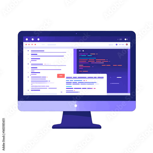 Flat Illustration Of A Computer Monitor Showing Code