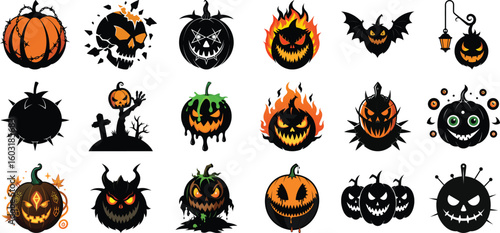 Flat Halloween Pumpkin, jaks collection vector illustration
