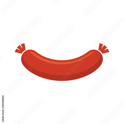 A single curved plump red sausage with tied ends