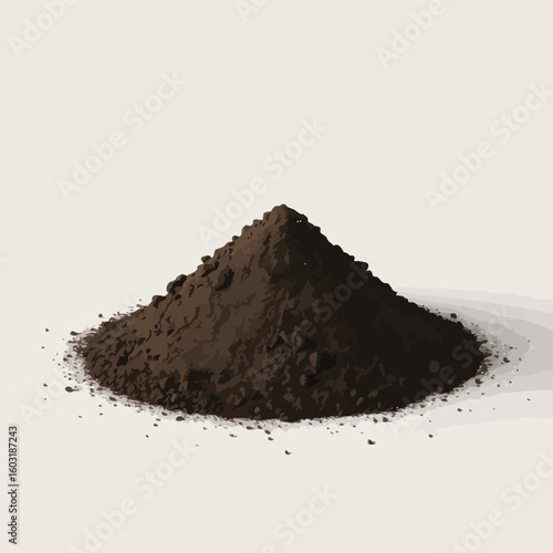 A small pile of dark rich soil on a neutral background