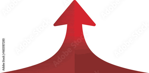 A red arrow pointing upwards with a broad base against a light gray gradient background illustration