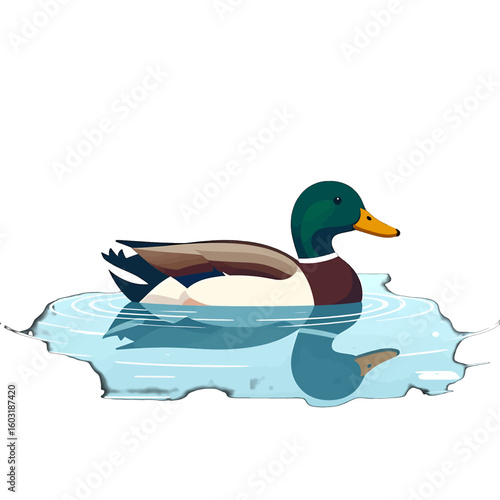 Colorful Pixelated Duck Swimming On Water