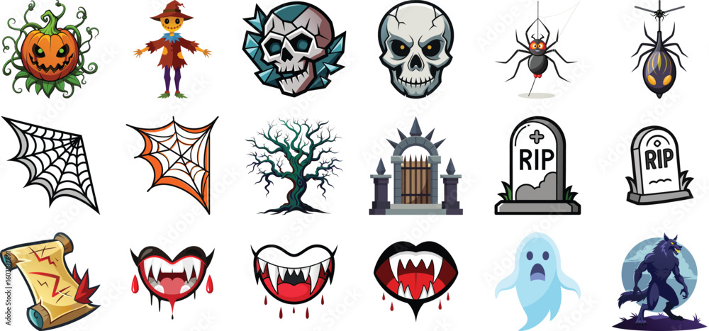 Naklejka premium Set of halloween icons Vectors 