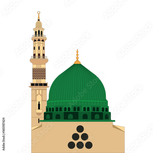 last prophet muhammad salallahu alayhi wasalam tomb green dome with minaret vector design mawlid al nabi design
